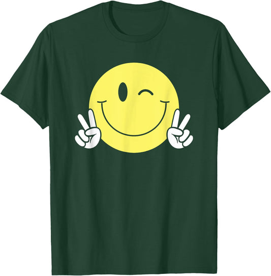 Winking Smile Face Peace Shirt Cute Happy Wink Smiling Face T-Shirt - T-Shirt | Forest