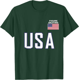 USA Flag Figure Skating Ice Skating Equipment Girl T-Shirt - T-Shirt | Forest