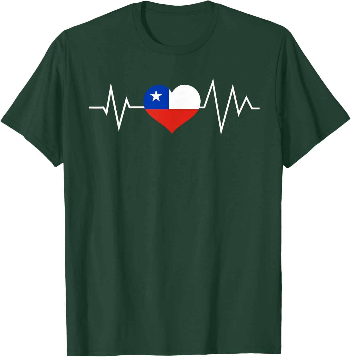 Chile Flag Heartbeat Chilean Men Women Kids T-Shirt - T-Shirt | Forest