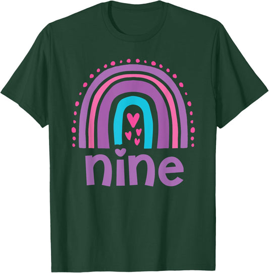 Girl's 9th Birthday Boho Rainbow Nine 9 Years Old Colorful T-Shirt - T-Shirt | Forest