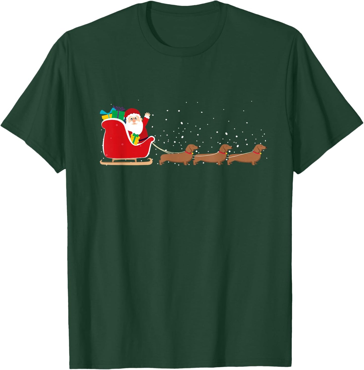 Dachshund Santa Christmas Sleigh - Funny Dachshund Xmas T-Shirt - T-Shirt | Forest