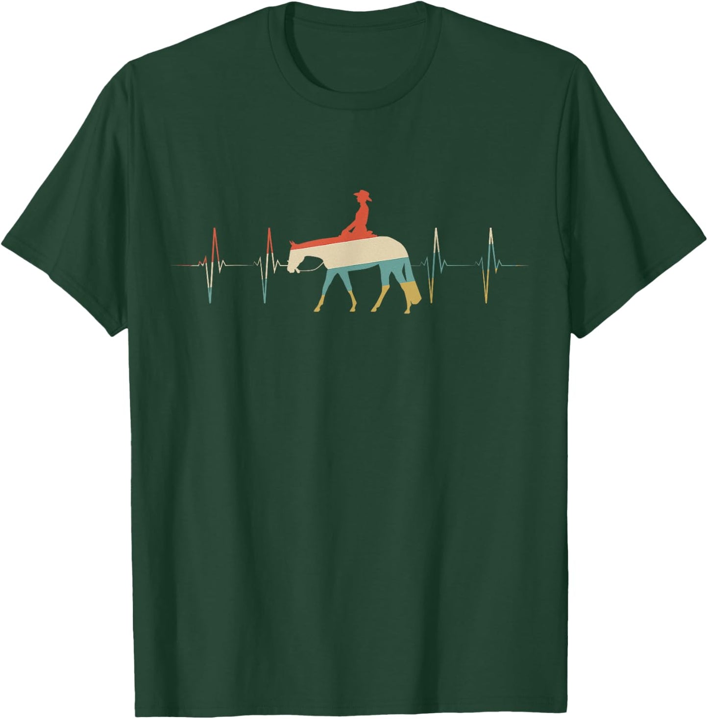 Western Pleasure Heartbeat Retro ECG EKG T-Shirt - T-Shirt | Forest