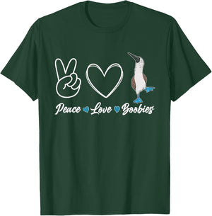 Blue-footed Booby Seabird Peace Love Boobies T-Shirt - T-Shirt | Forest