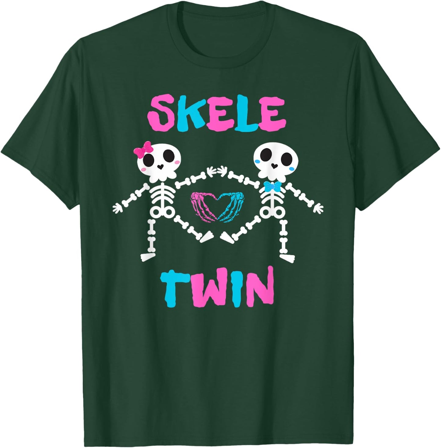 Skele Cute Twins Halloween Two Horror Skeletons Lover Family T-Shirt - T-Shirt | Forest