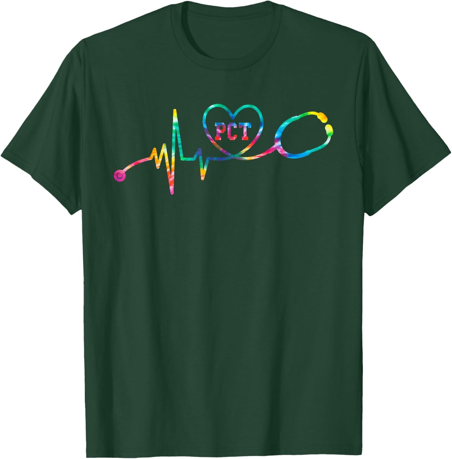 Tie Dye Heartbeat PCT Patient Care Technician Nursing Gift T-Shirt - T-Shirt | Forest