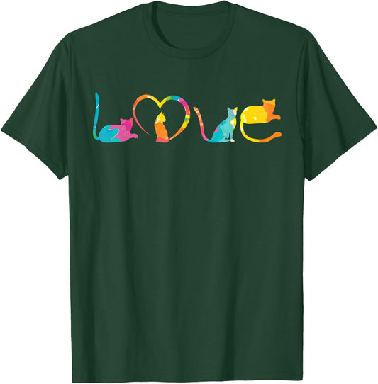 Love Cats Colorful Watercolor Decoration Cute Cat Toy T-Shirt - T-Shirt | Forest