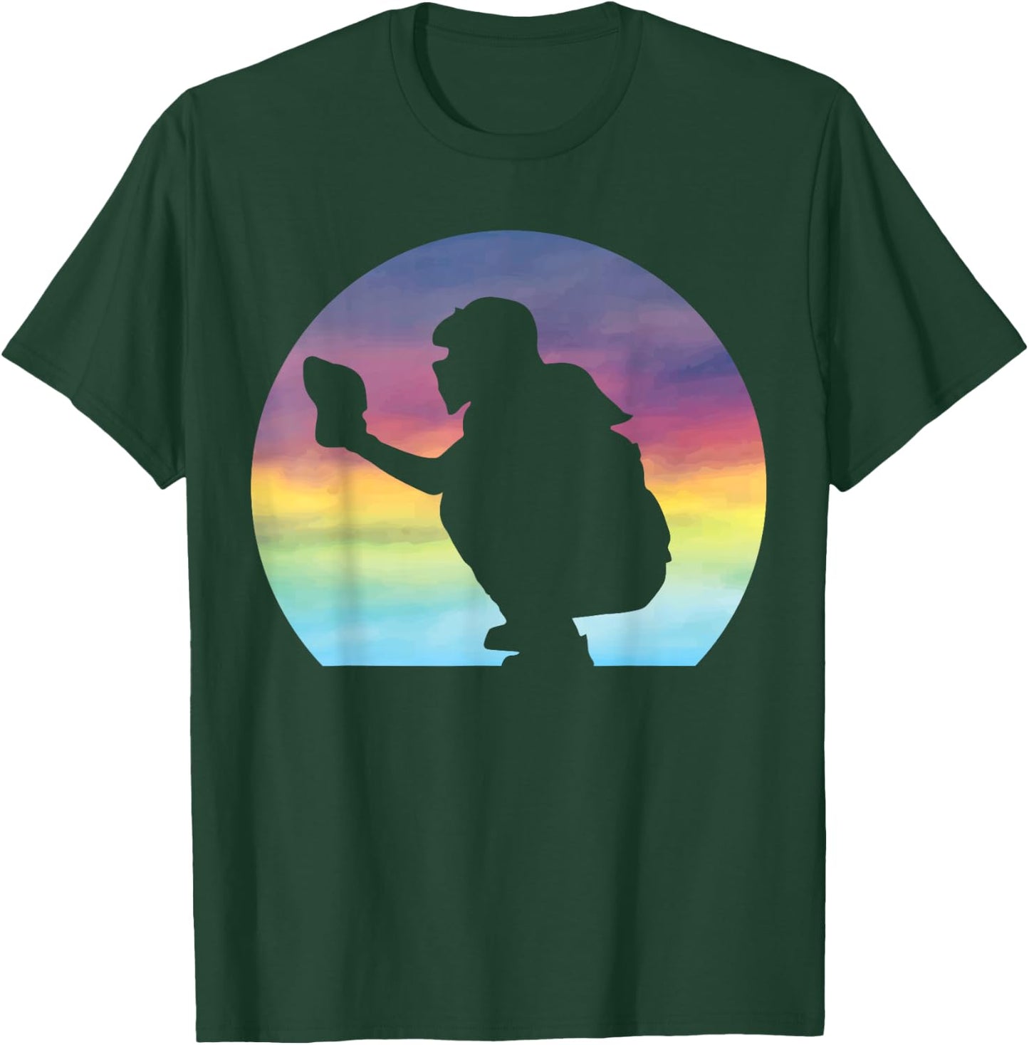 Women's Softball Catcher Silhouette Girls Softball Lover T-Shirt - T-Shirt | Forest