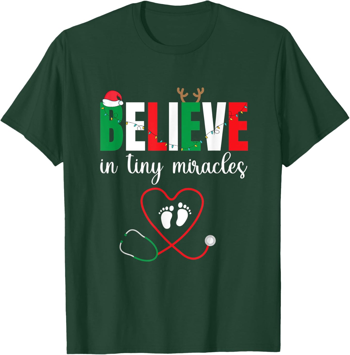 Christmas Baby Delivering - Cute Believe In Tiny Miracles T-Shirt - T-Shirt | Forest