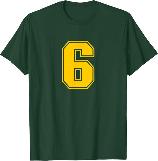 Yellow Sports Team Number #6 T-Shirt - T-Shirt | Forest