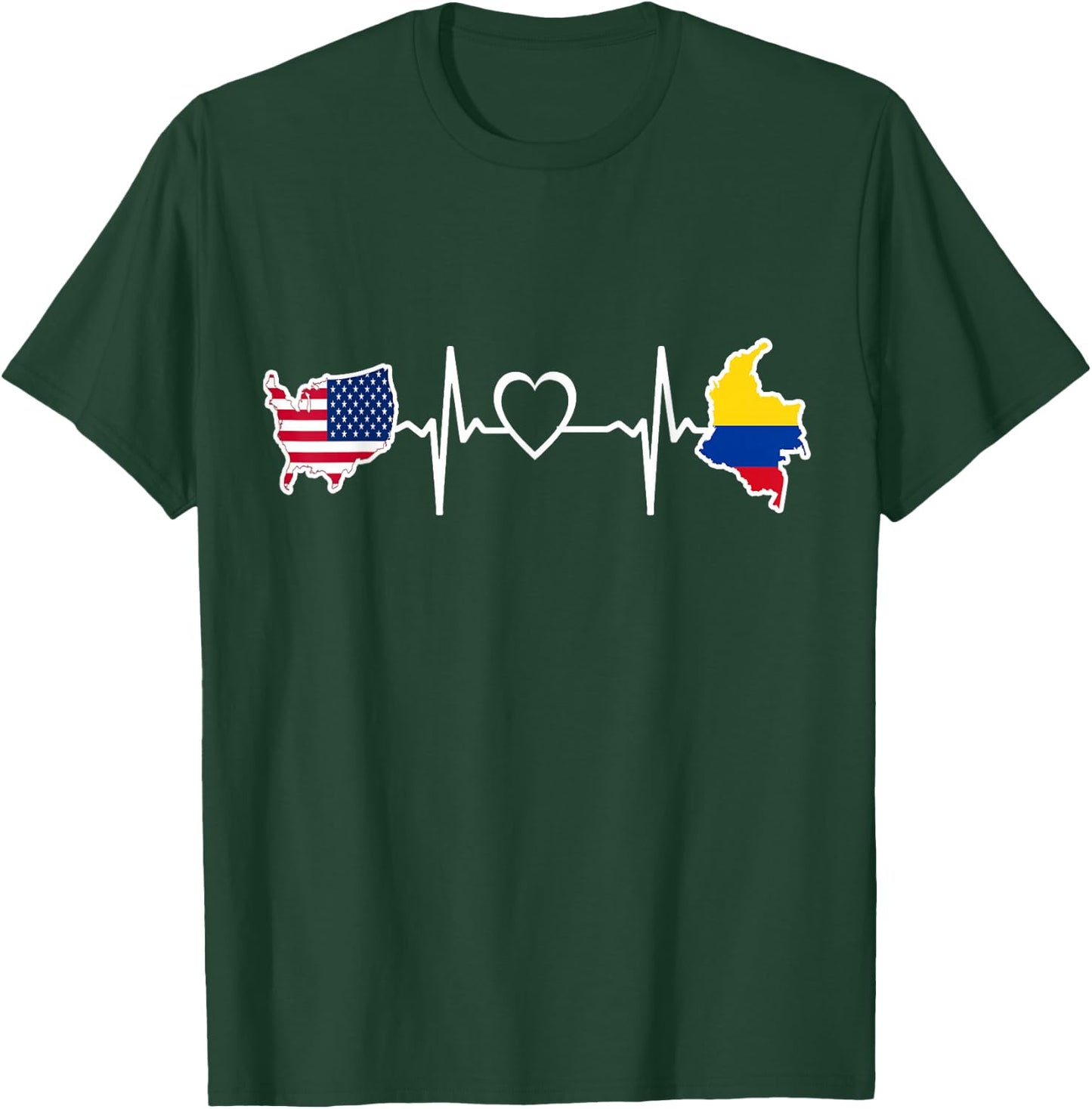Colombia USA Heartbeat - Colombian American USA Flag T-Shirt - T-Shirt | Forest