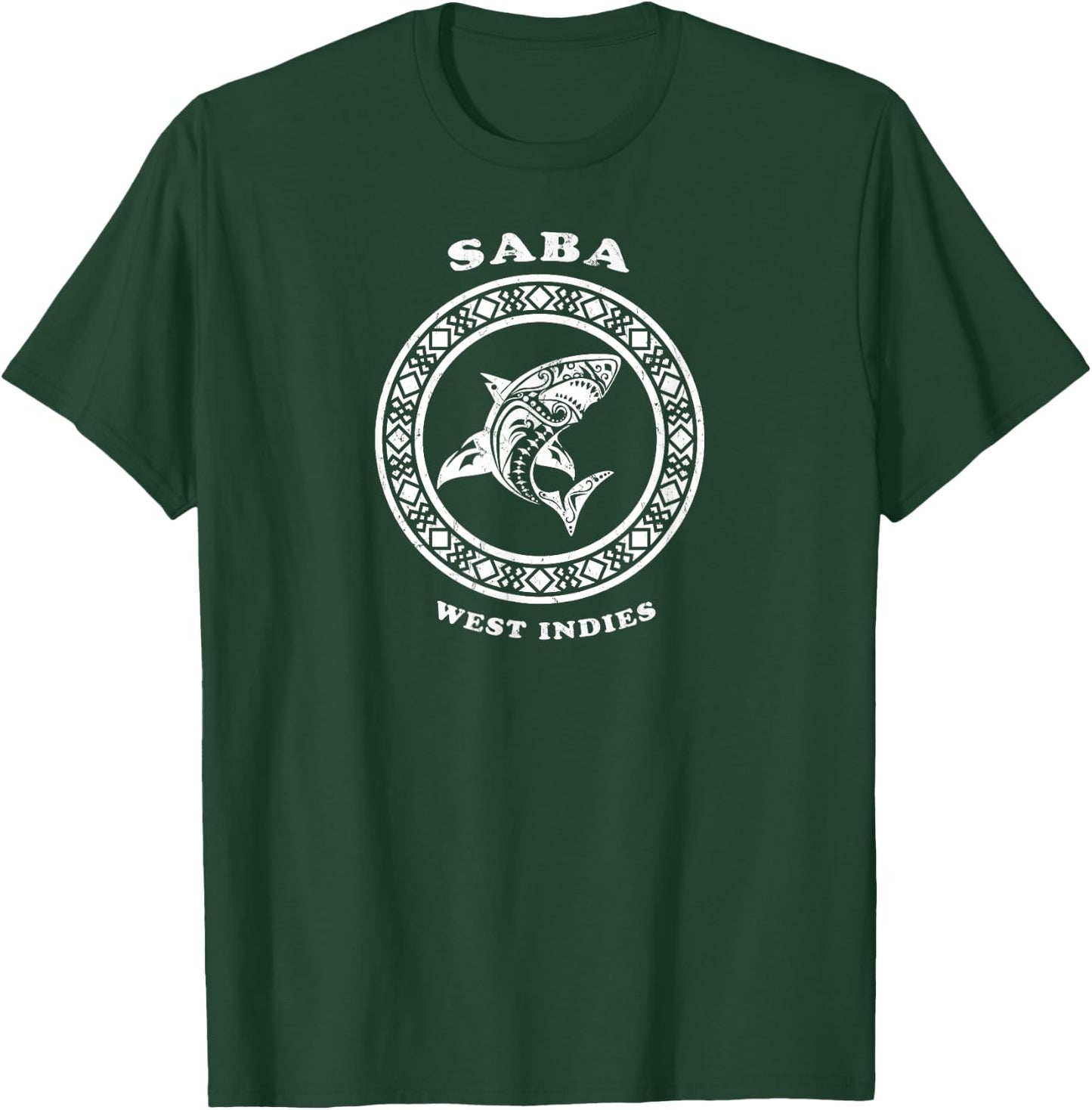 Saba, West Indies Vintage Retro Tribal Shark Vacation T-Shirt - T-Shirt | Forest