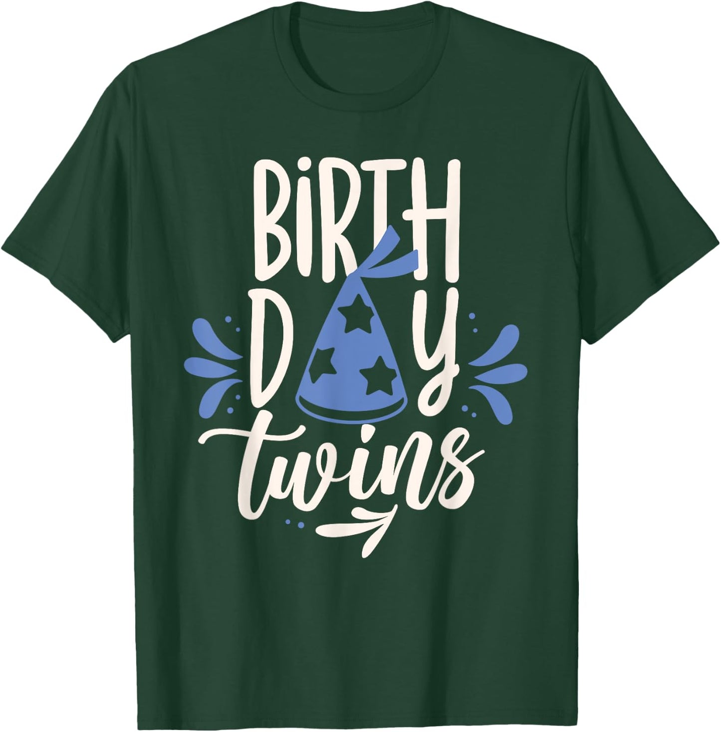 Birthday Twin Identical Twins Boy Girl -Adults Twin-themed Birthday Black Small Crew Collar Modern Short Sleeve T-Shirt - T-Shirt | Forest