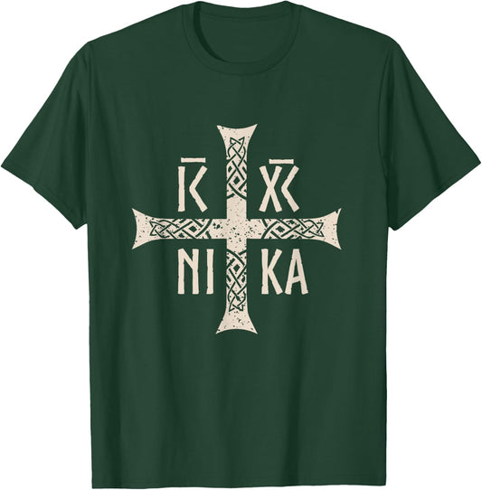 IC XC NI Ka | Cross Religion | Jesus Christ Conquers T-Shirt - T-Shirt | Forest