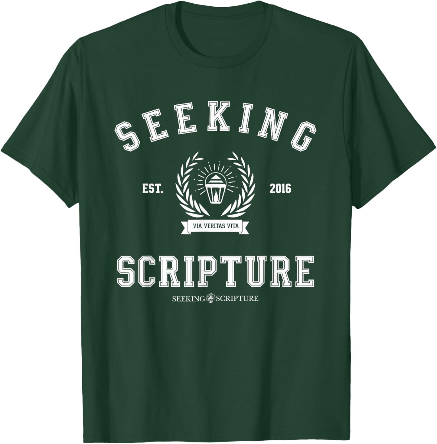 Collegiate Style Seeking Scripture: Via Veritas Vita T-Shirt - T-Shirt | Forest