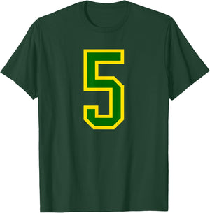 Green Yellow Sports Team Number #5 T-Shirt - T-Shirt | Forest