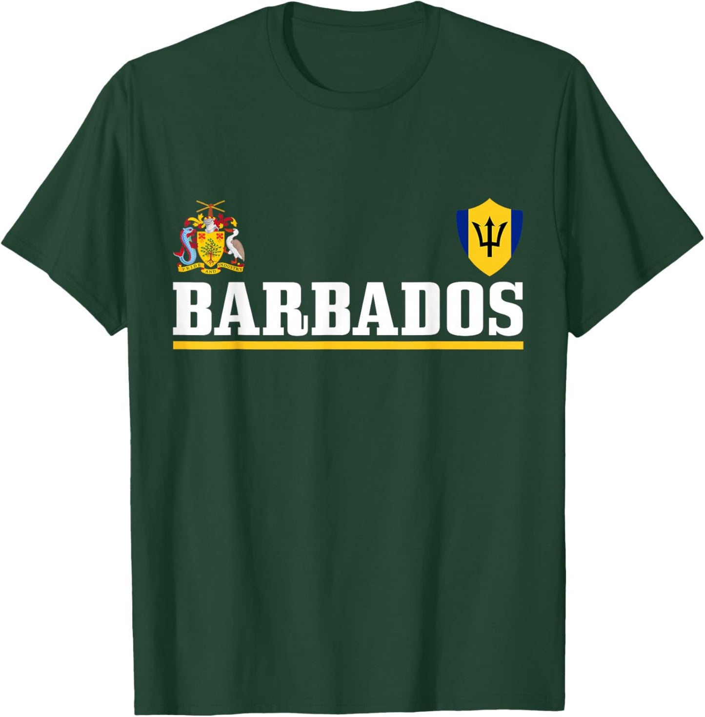 Barbados Heart Pride Soccer Sports Fan Jersey Bajan Flag T-Shirt - T-Shirt | Forest