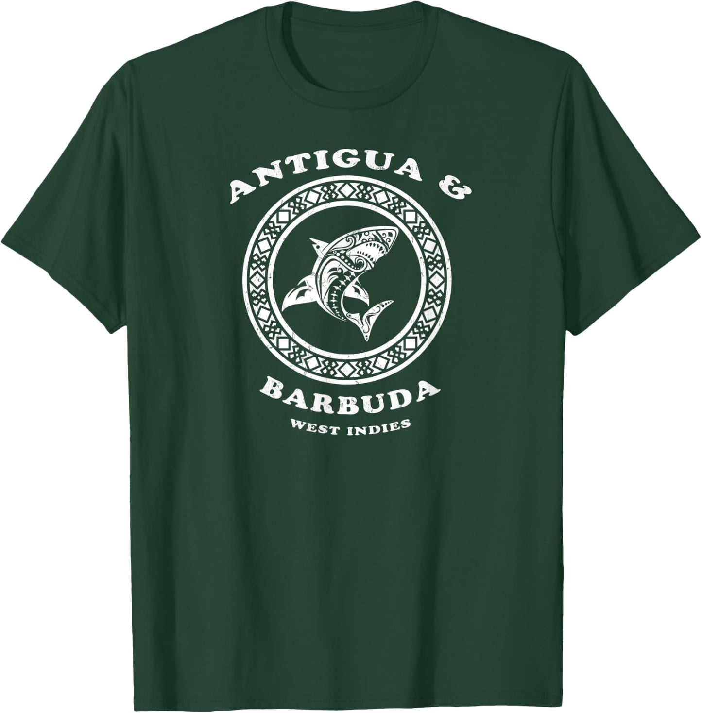 Antigua & Barbuda, West Indies Vintage Tribal Shark Vacation T-Shirt - T-Shirt | Forest
