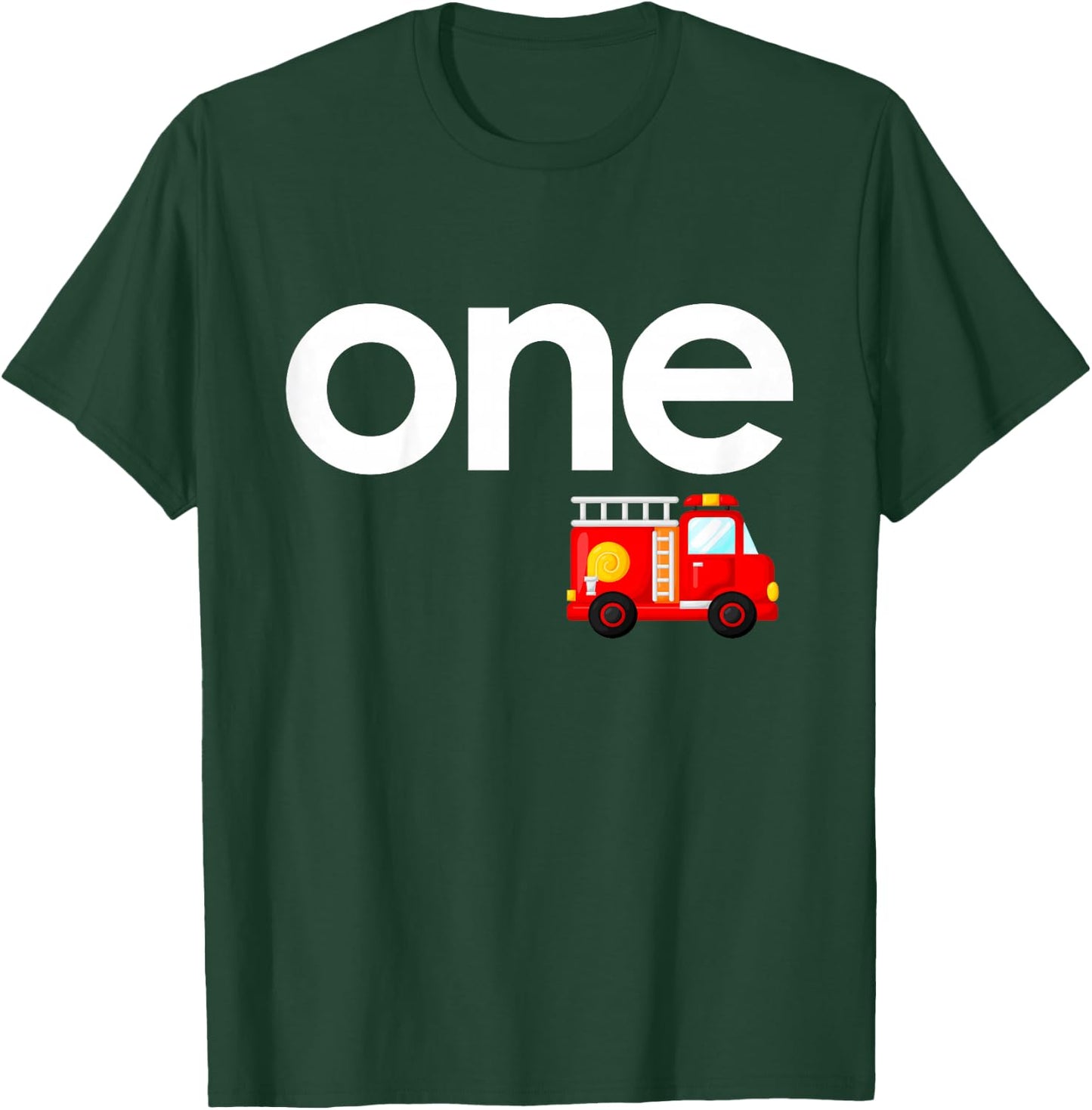 Fire Truck 1st Birthday Boy Toddler 1 Year Old Firefighter T-Shirt - T-Shirt | Forest