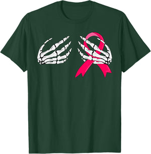 Pink Ribbon Skeleton Hand Breast Cancer Awareness T-Shirt - T-Shirt | Forest