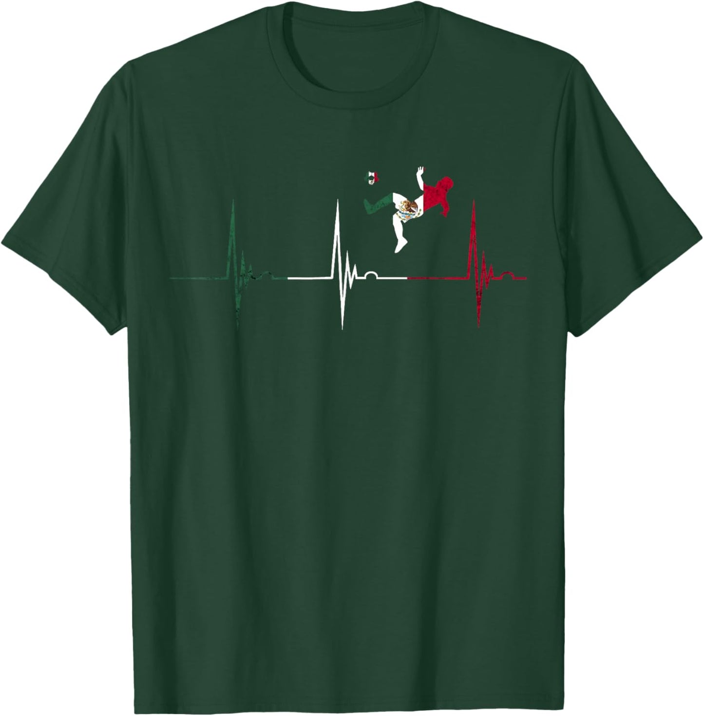 Mexican Pride Heartbeat EKG Pulse Mexican Flag Mexico Soccer T-Shirt - T-Shirt | Forest