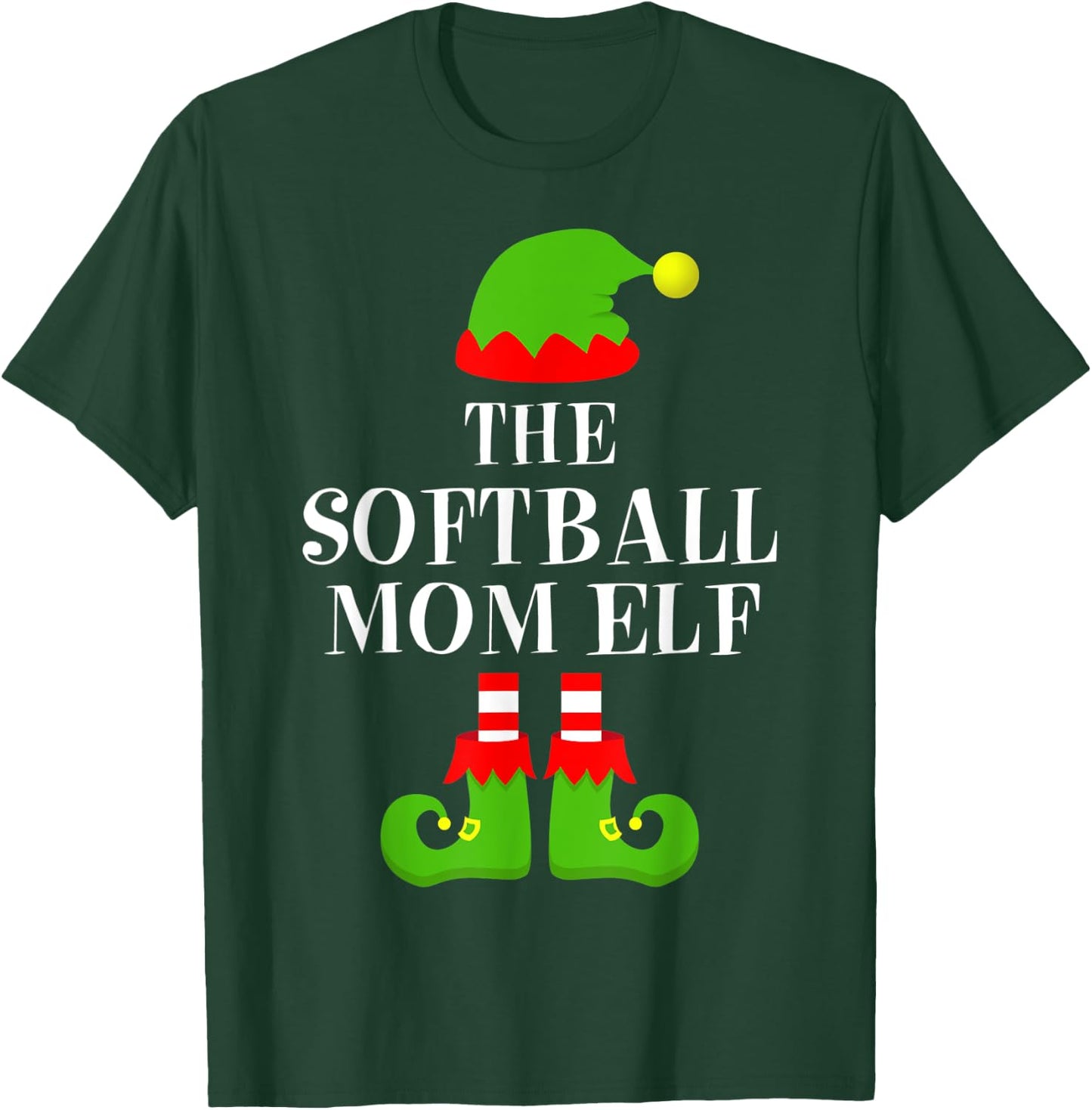 Softball Mom Elf Family Matching Christmas Pajama Mother's T-Shirt - T-Shirt | Forest