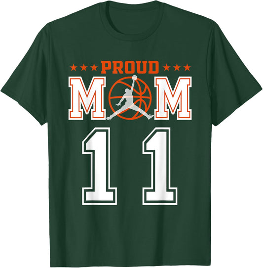Custom Number 11 Proud Basketball Mom Personalized Sport Lov T-Shirt - T-Shirt | Forest