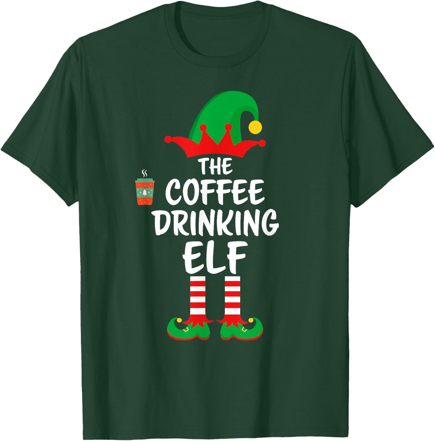 The Coffee Drinking Elf Matching Family Christmas T-Shirt - T-Shirt | Forest