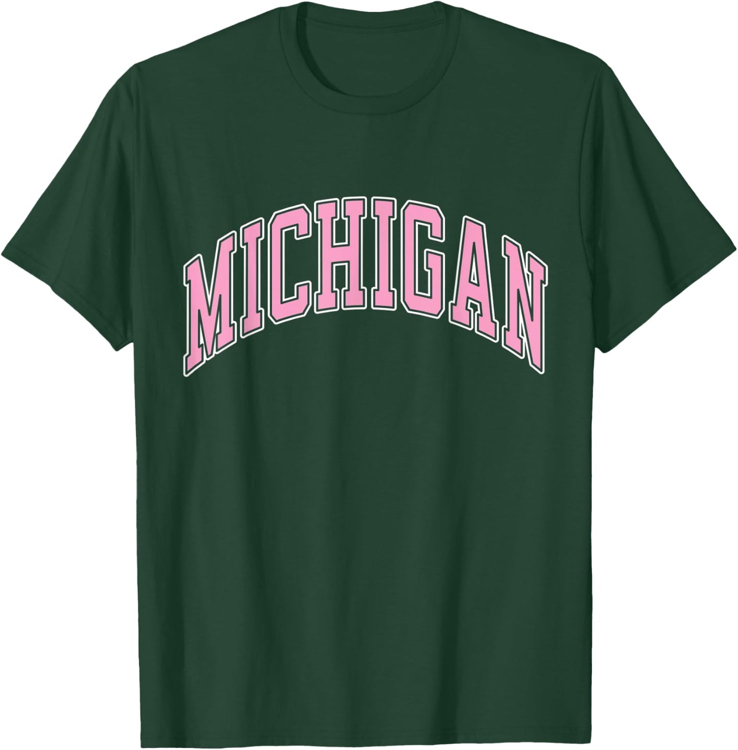 Michigan Varsity Style Pink Text T-Shirt - T-Shirt | Forest