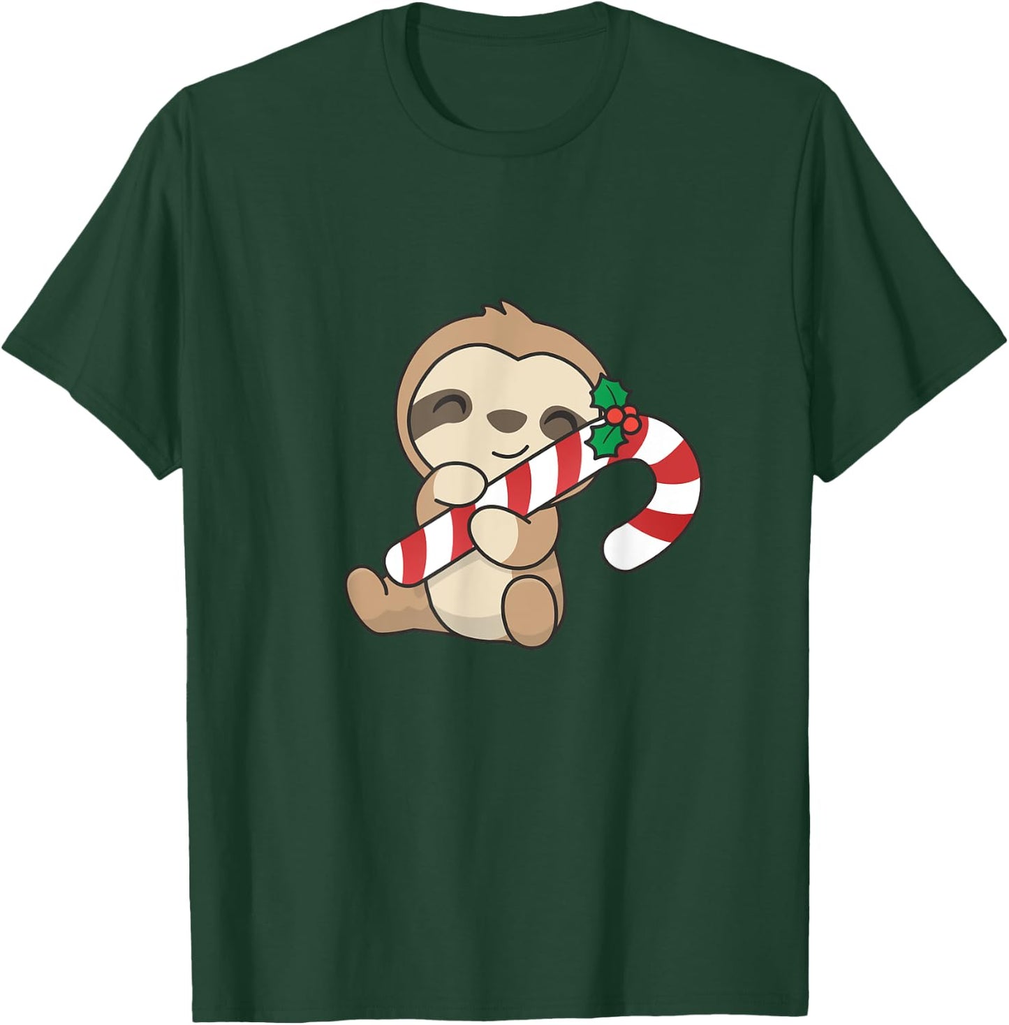 Sloth Christmas Candy Cane Cute Sloth T-Shirt - T-Shirt | Forest