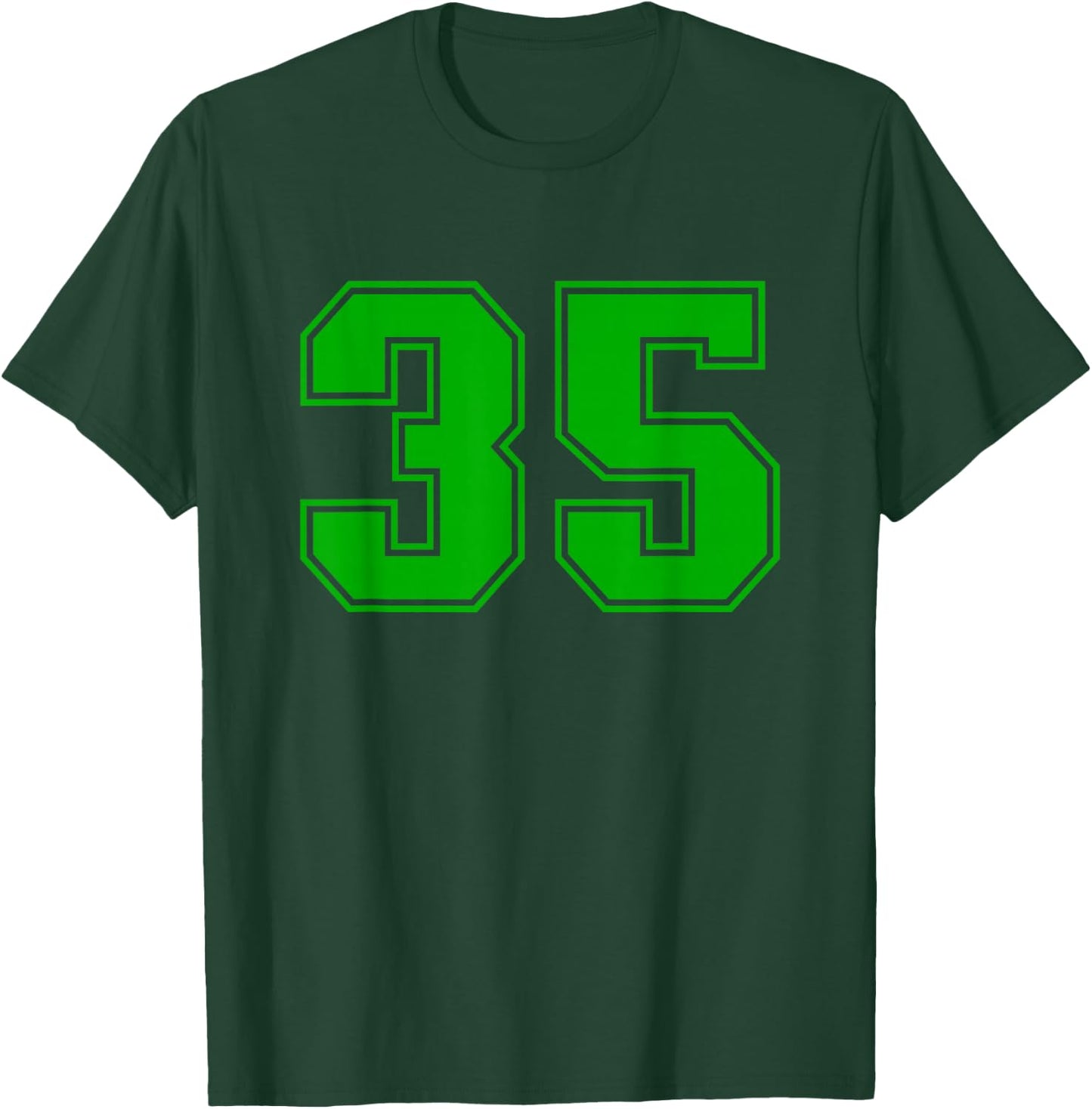 Number #35 Green Sports Team Varsity Number T-Shirt - T-Shirt | Forest