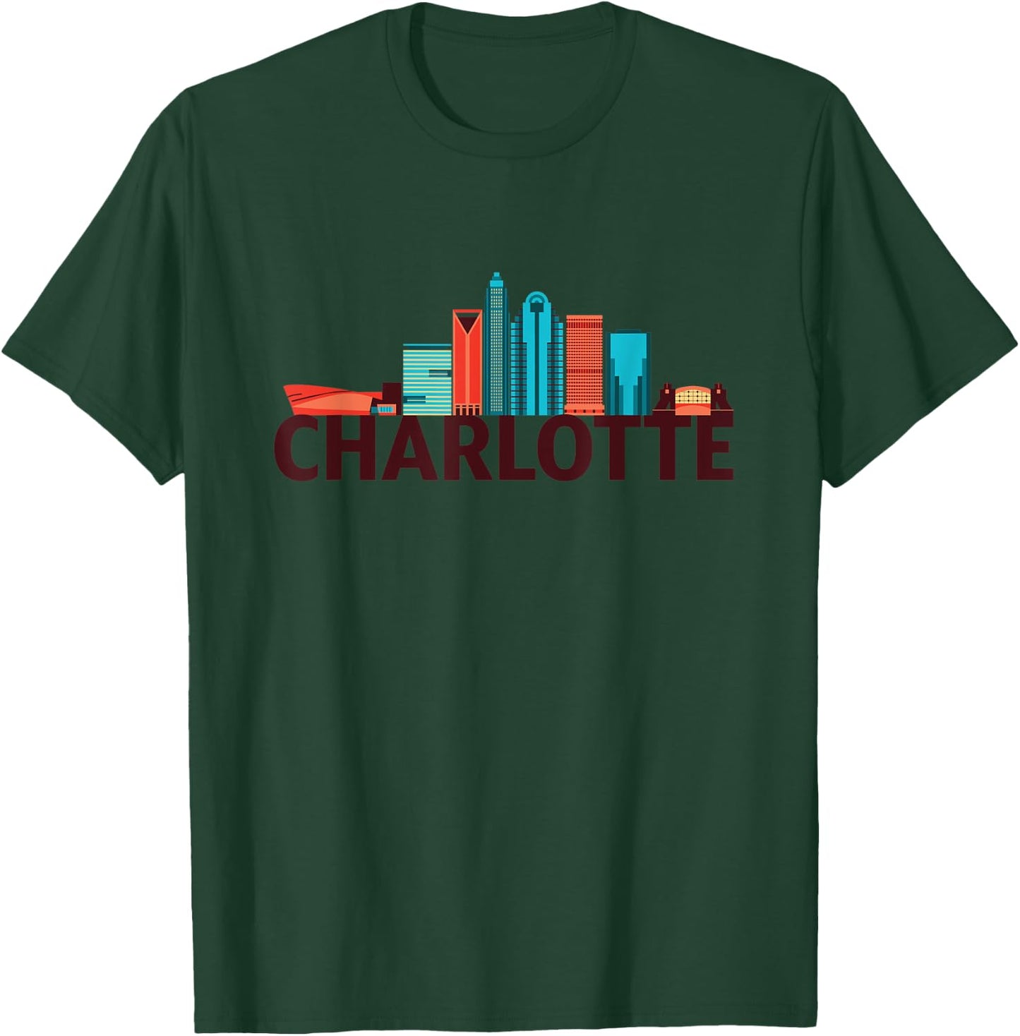 Charlotte North Carolina Skyline Silhouette Outline Sketch T-Shirt - T-Shirt | Forest