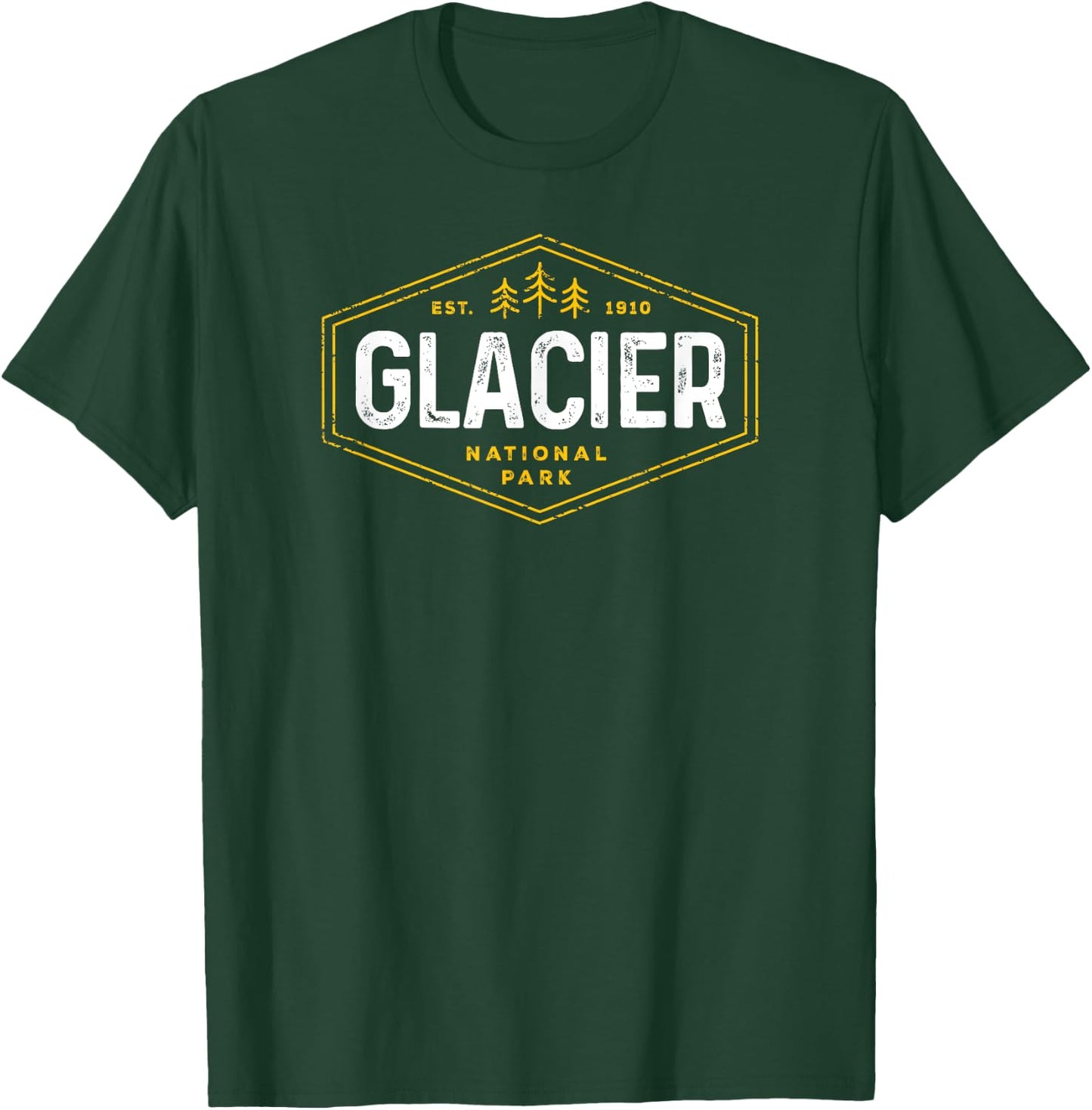 Glacier National Park Shirt Vintage Tree Hexagon Badge Hike T-Shirt - T-Shirt | Forest