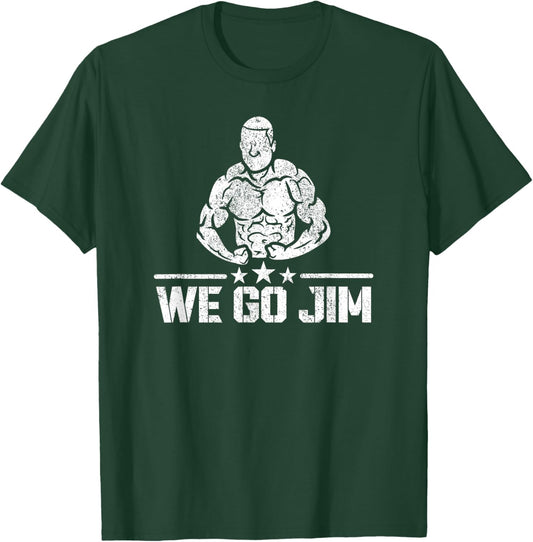 We Go Jim Workout Retro Flexing Gym T-Shirt - T-Shirt | Forest