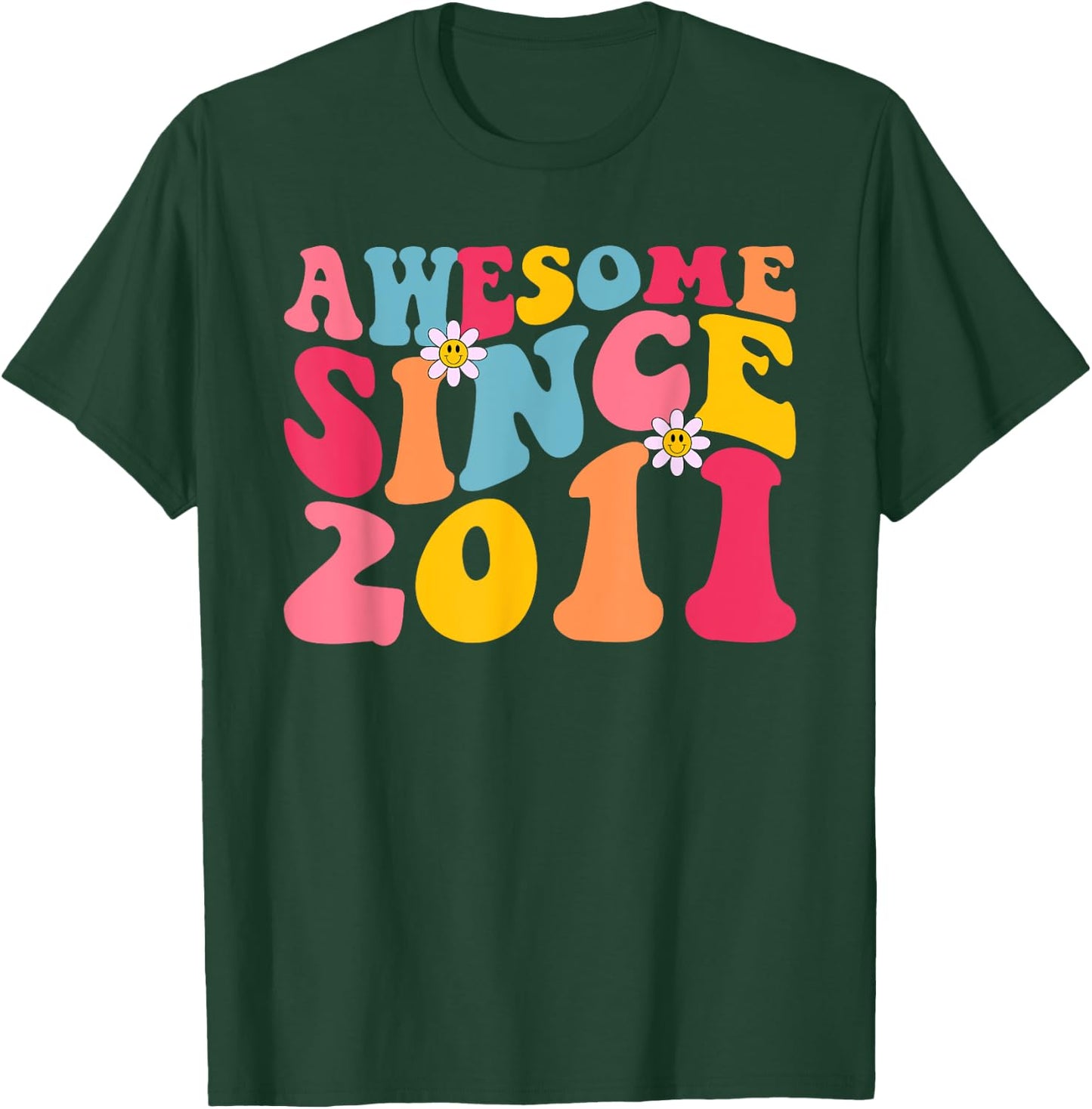 14th Birthday Awesome Since 2011 Retro 14 Years Old Vintage T-Shirt - T-Shirt | Forest