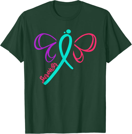 Thyroid Cancer Survivor Warrior Cancer Awareness Butterfly R T-Shirt - T-Shirt | Forest