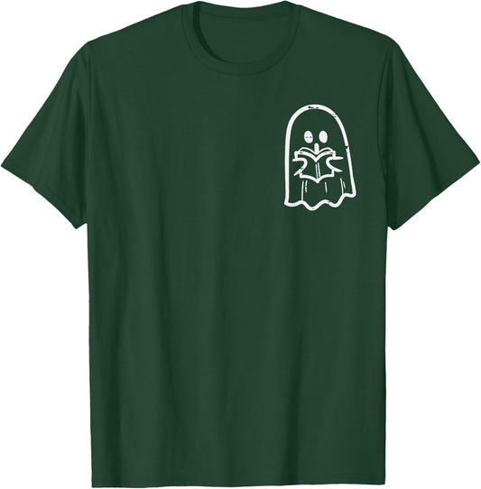 Ghost Reading Book Pocket Halloween Costume Bookworm Teacher T-Shirt - T-Shirt | Forest