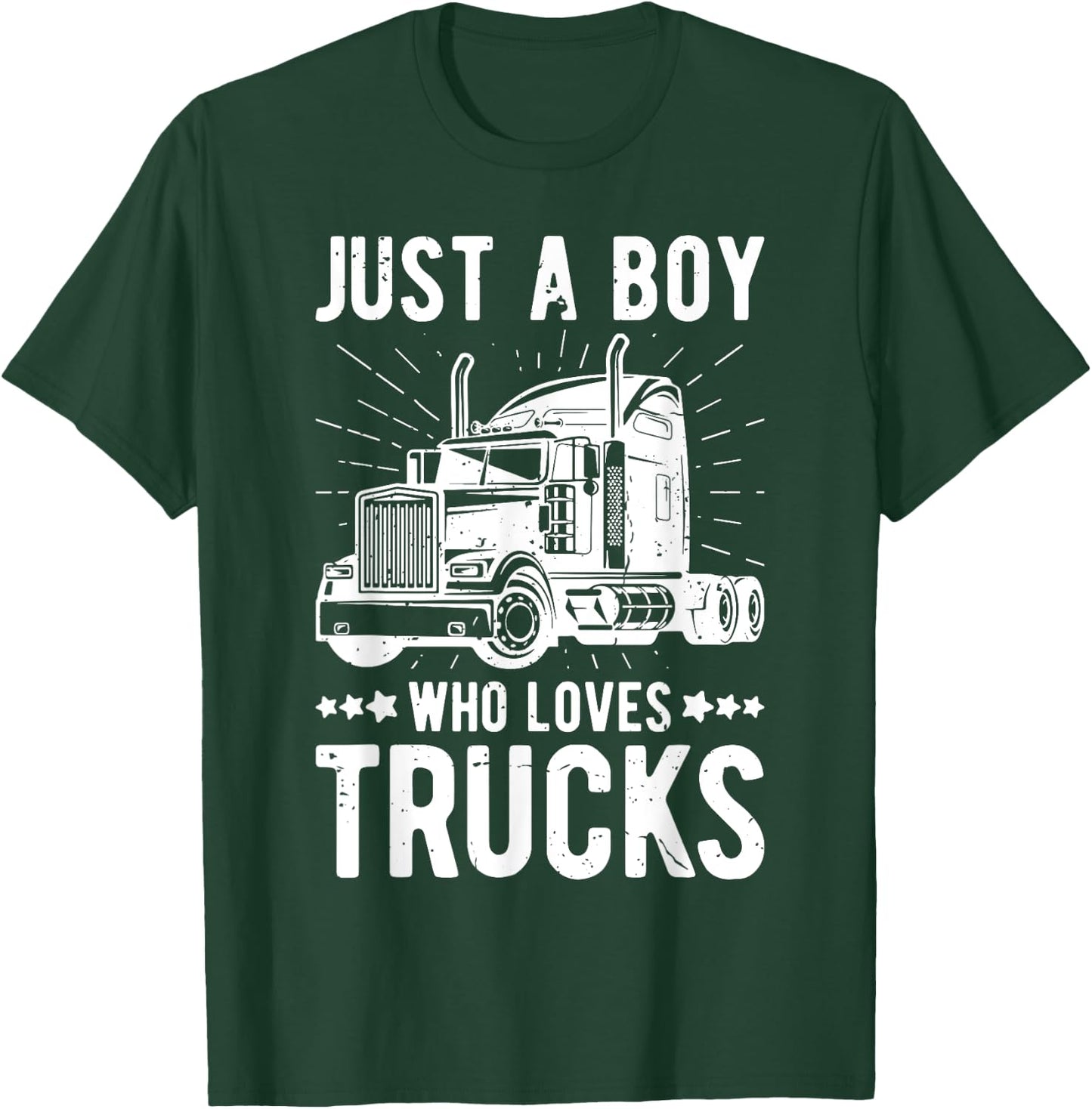 Just a Boy Who Loves Trucks Kids Semi Truck Trucking T-Shirt - T-Shirt | Forest