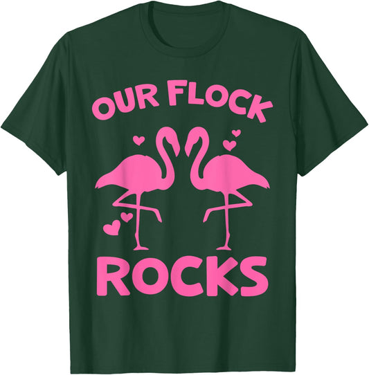 Our Flock Rocks Flamingo Matching Family Vacation Group T-Shirt - T-Shirt | Forest