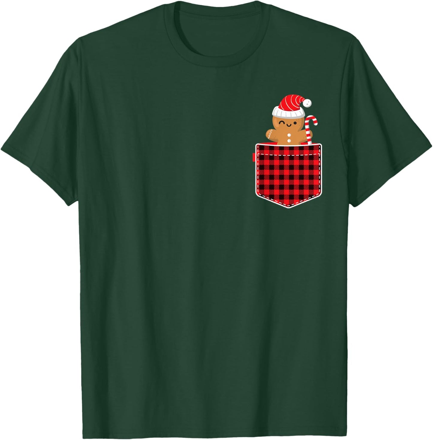 Red Plaid Gingerbread Cookie in Pocket Buffalo Christmas T-Shirt - T-Shirt | Forest