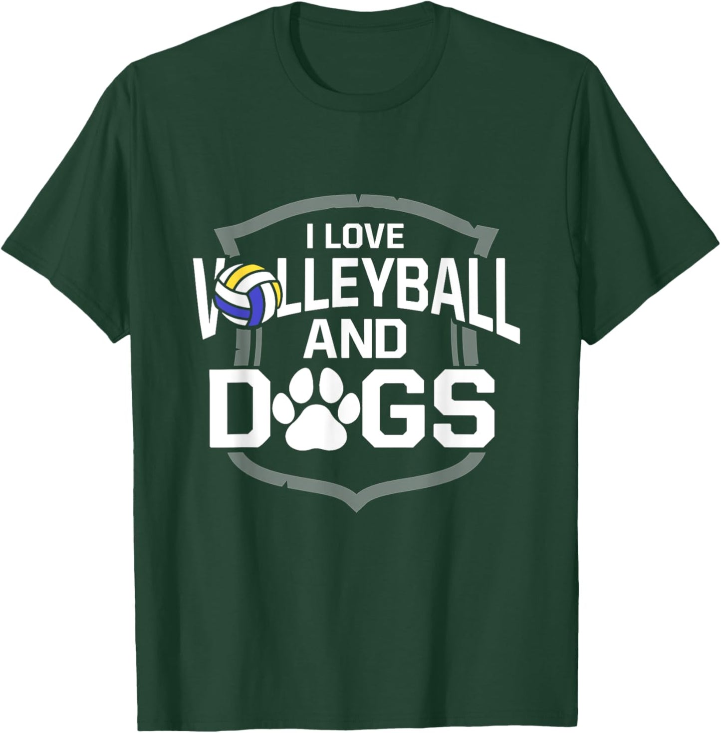I Love Volleyball And Dogs Cute Spiker Blocker Setter T-Shirt - T-Shirt | Forest