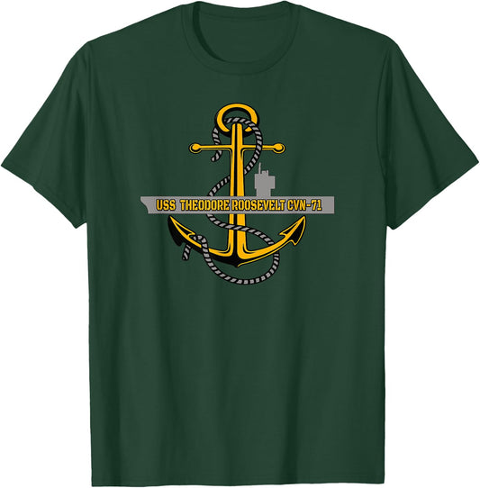 Aircraft Carrier USS Theodore Roosevelt CVN-71 Front&Back T-Shirt - T-Shirt | Forest