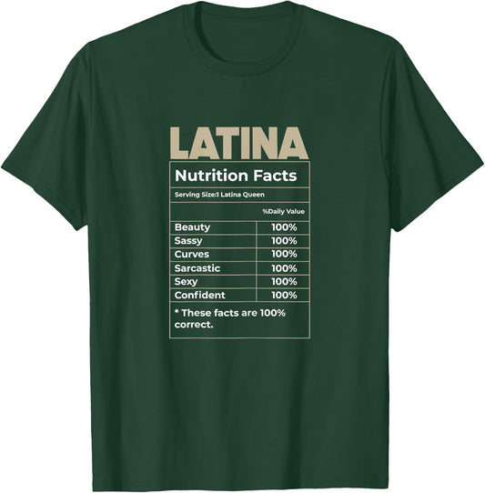 Latina Nutrition Facts Latin American T-Shirt - T-Shirt | Forest