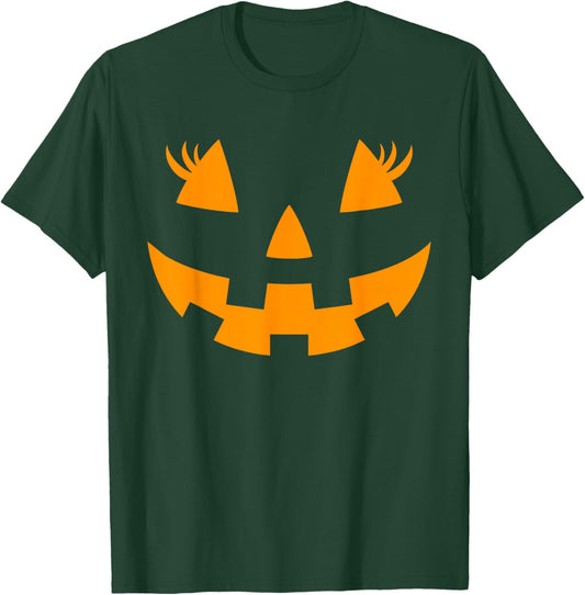 Jack O Lantern Face Pumpkin Eyelashes Hallowen Costume Funny T-Shirt - T-Shirt | Forest