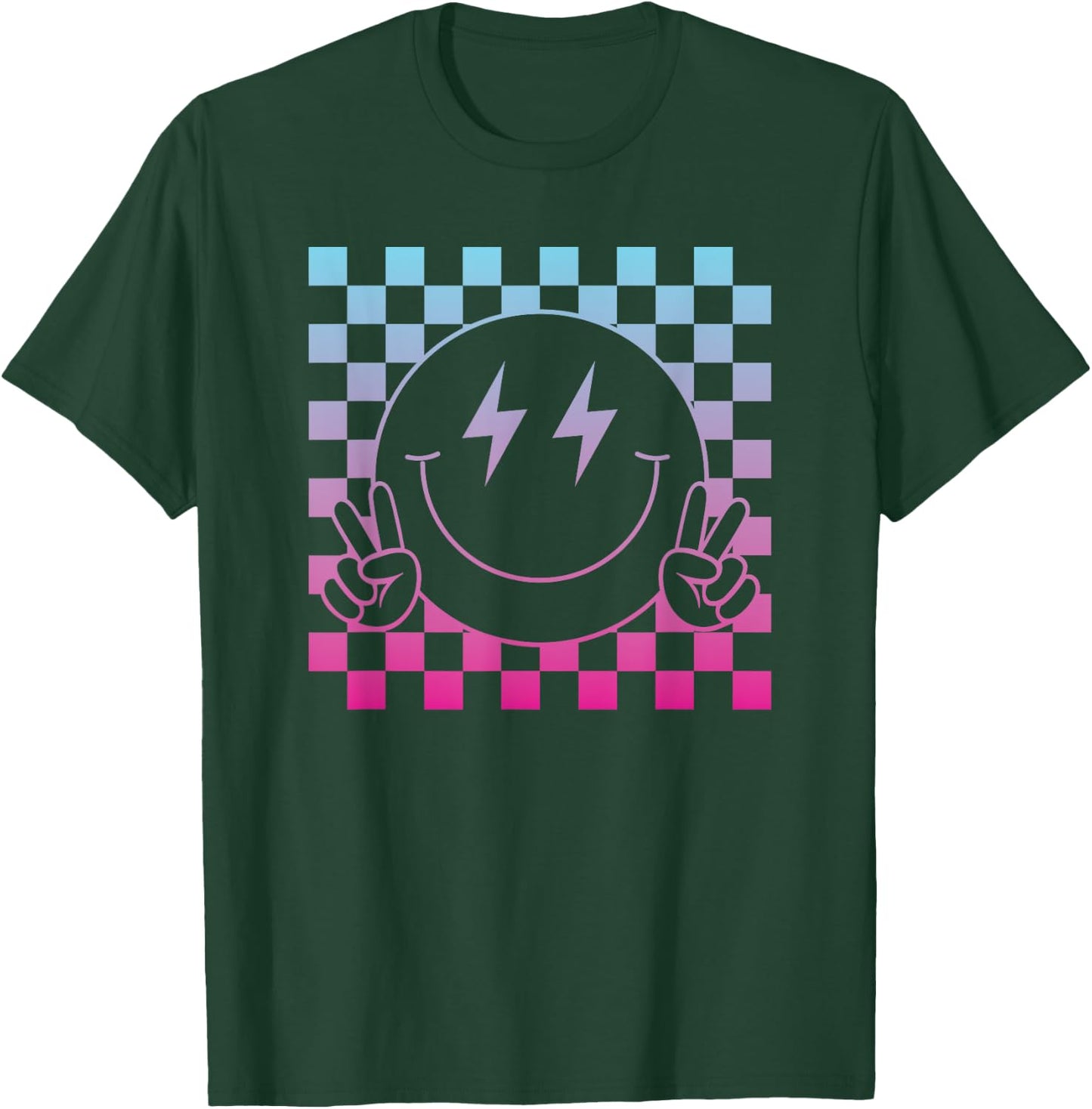 Lightning Eyes Smile Face Shirt Cute Checkered Smiling Happy T-Shirt - T-Shirt | Forest