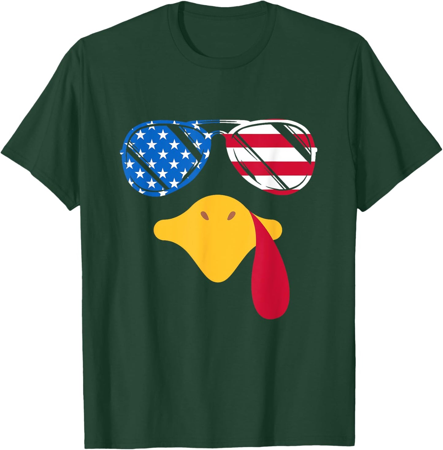 Cool Turkey Face Sunglasses American Flag Funny Thanksgiving Kids Men T-Shirt - T-Shirt | Forest