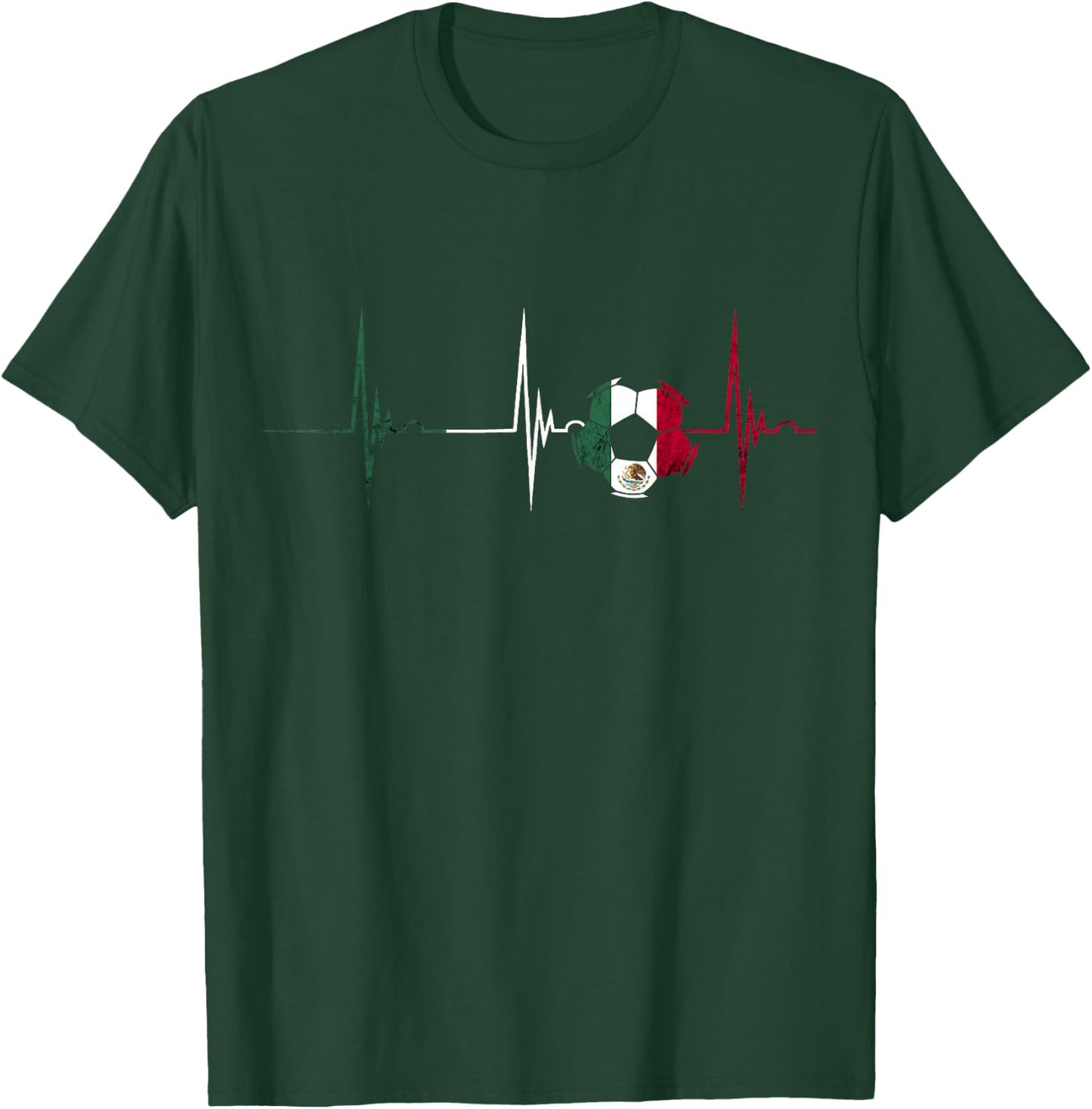 Mexico Heartbeat EKG Pulse Mexican Soccer Team Mexican Flag T-Shirt - T-Shirt | Forest