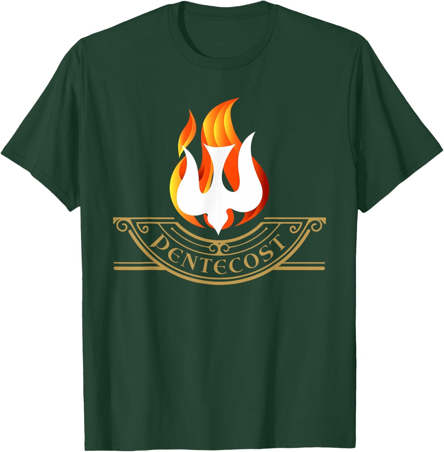 Peony Dove Tongue Fire Flame Holy Spirit Catholic T-Shirt - T-Shirt | Forest