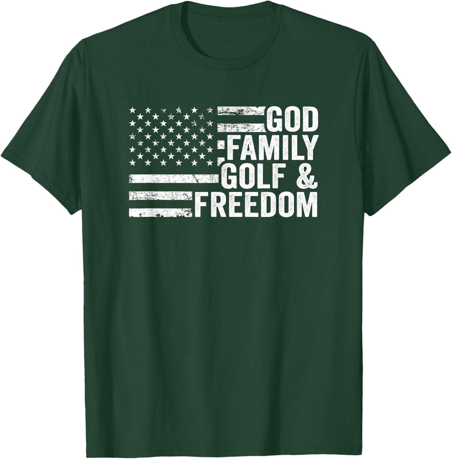 God Family Golf & Freedom - Funny Golf Player American Flag Men T-Shirt - T-Shirt | Forest