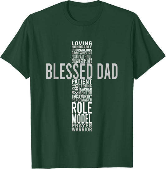 Blessed Loving Dad Cross Inspiration T-Shirt - T-Shirt | Forest