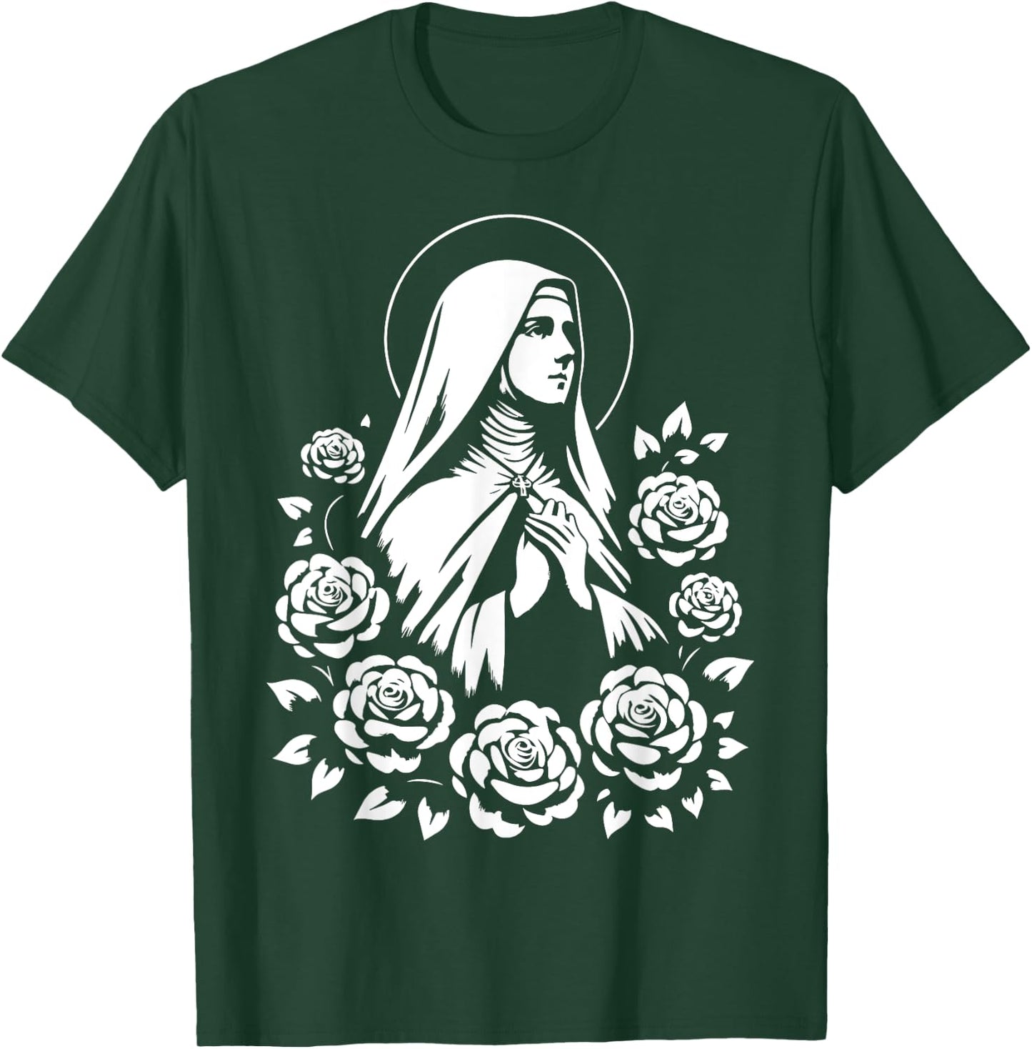 St Therese of Lisieux Little Flower Saint Roses Catholic Art T-Shirt - T-Shirt | Forest